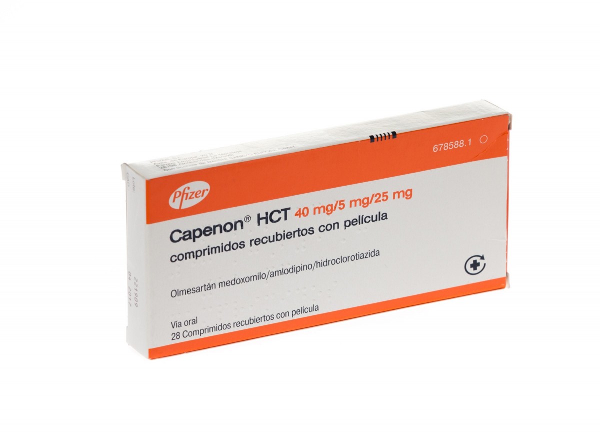 CAPENON HCT 40 mg/5 mg/25 mg COMPRIMIDOS RECUBIERTOS CON PELICULA , 28 comprimidos fotografía del envase.