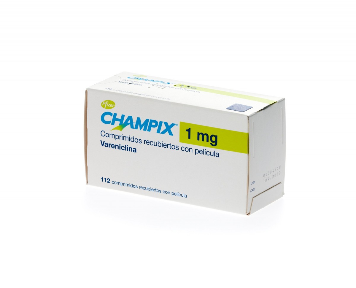 CHAMPIX 1 mg comprimidos recubiertos con pelicula 112 comprimidos fotografía del envase.