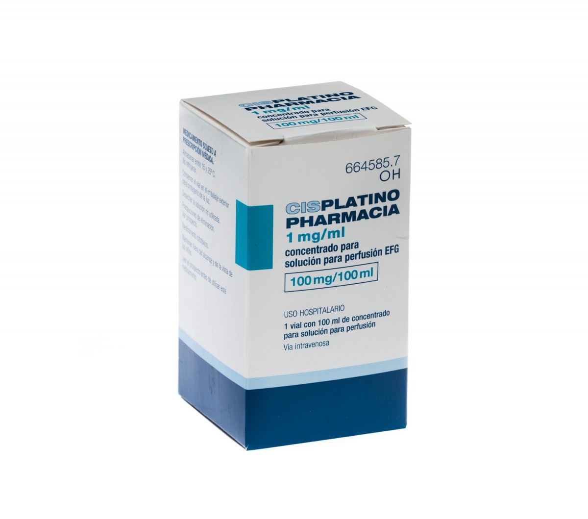 CISPLATINO PHARMACIA 1 mg/ml CONCENTRADO PARA SOLUCION PARA PERFUSION EFG , 1 vial de 10 ml fotografía del envase.