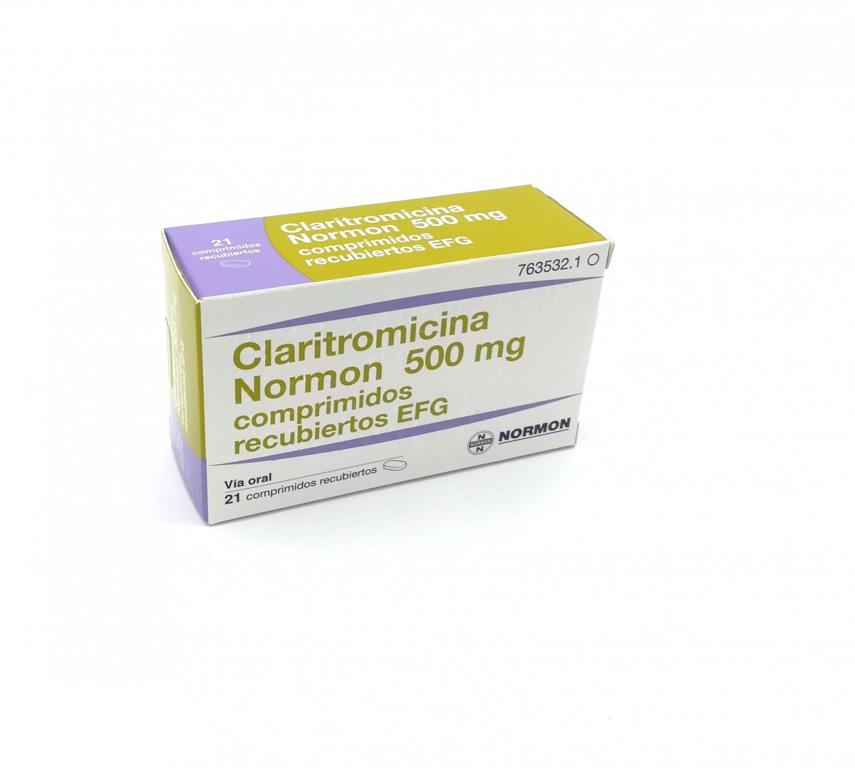 CLARITROMICINA NORMON 500 mg COMPRIMIDOS RECUBIERTOS EFG, 500 comprimidos fotografía del envase.