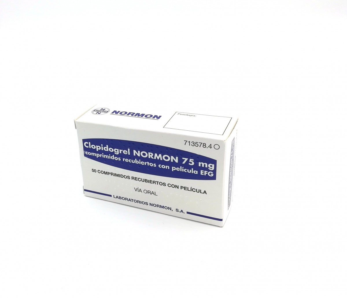 CLOPIDOGREL NORMON 75 mg COMPRIMIDOS RECUBIERTOS CON PELICULA EFG, 28 comprimidos (Blister Al/PVC/Al/PA) fotografía del envase.