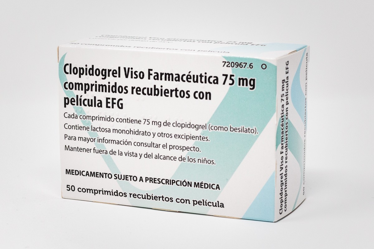CLOPIDOGREL VISO FARMACÉUTICA 75 mg COMPRIMIDOS RECUBIERTOS CON PELICULA EFG , 28 comprimidos fotografía del envase.