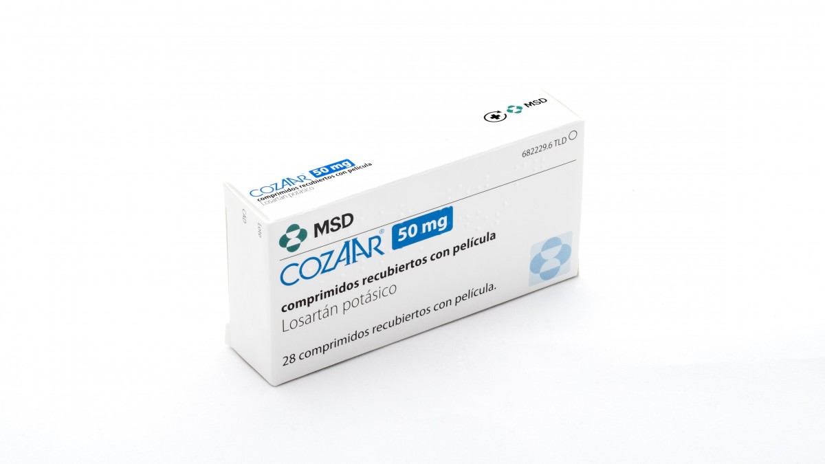COZAAR 50 mg COMPRIMIDOS RECUBIERTOS CON PELICULA , 500 comprimidos fotografía del envase.