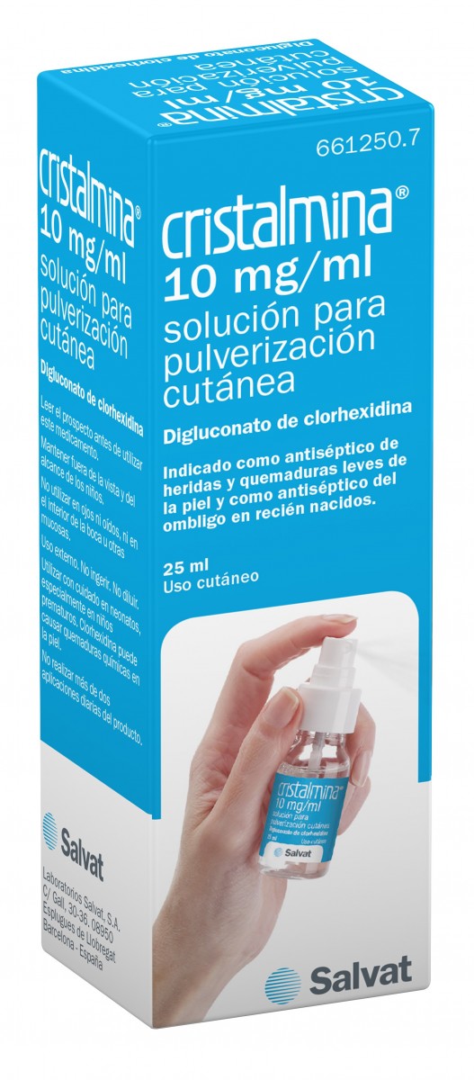 CRISTALMINA 10 mg/ml SOLUCION PARA PULVERIZACION CUTANEA, 30 frascos de 125 ml fotografía del envase.