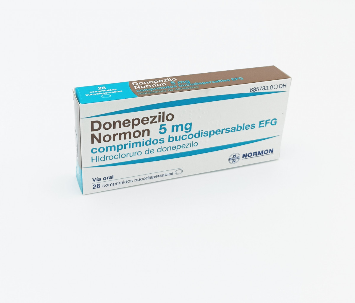 DONEPEZILO NORMON 5 mg COMPRIMIDOS BUCODISPERSABLES EFG, 28 comprimidos fotografía del envase.