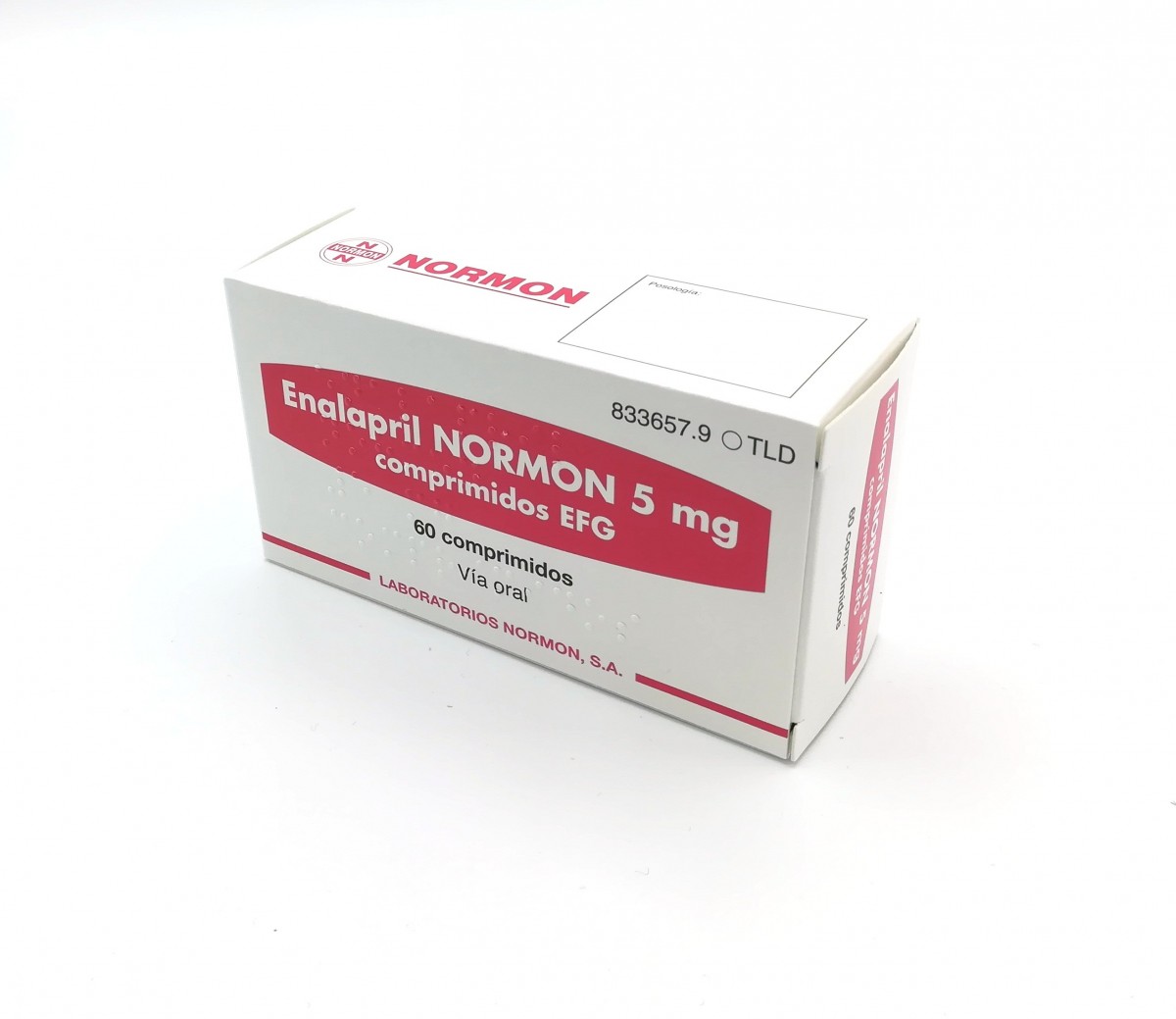 ENALAPRIL NORMON 5 mg  COMPRIMIDOS EFG, 10 comprimidos fotografía del envase.