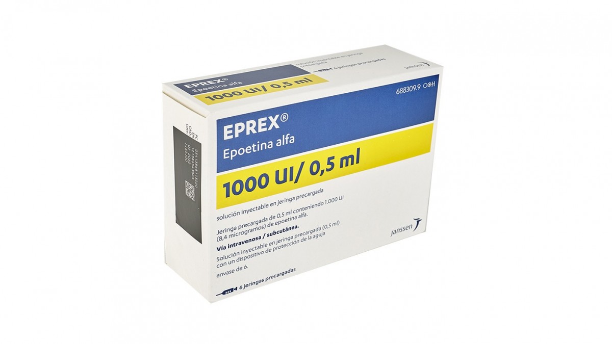 EPREX  1000  UI/0,5 ml  SOLUCION INYECTABLE EN JERINGAS PRECARGADAS , 6 jeringas precargadas de 0,5 ml fotografía del envase.