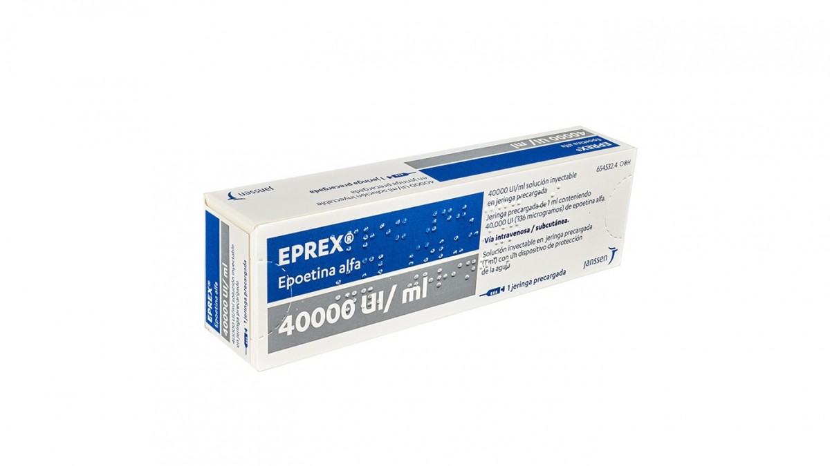 EPREX 40000 UI/ml SOLUCION INYECTABLE EN JERINGAS PRECARGADAS, 1 jeringa precargada de 0,5 ml fotografía del envase.