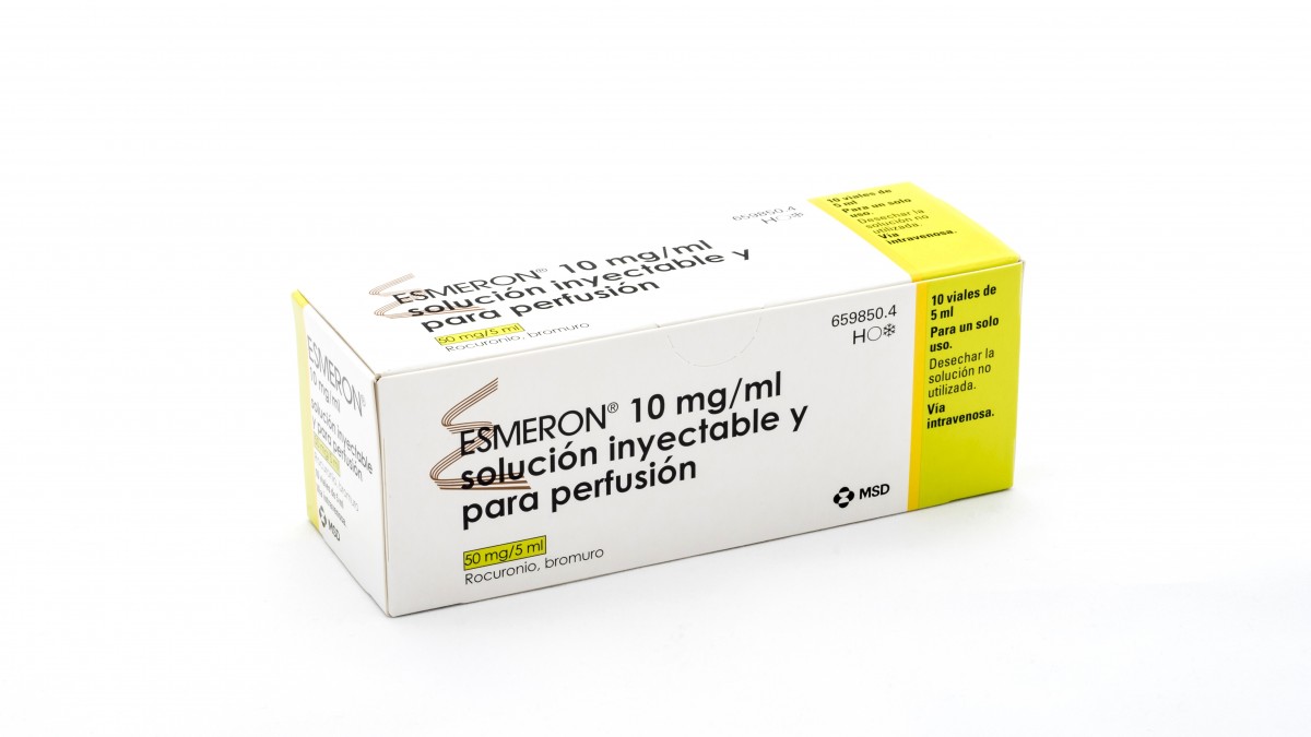 ESMERON 10 mg/ml SOLUCION INYECTABLE Y PARA PERFUSION , 10 viales de 10 ml fotografía del envase.
