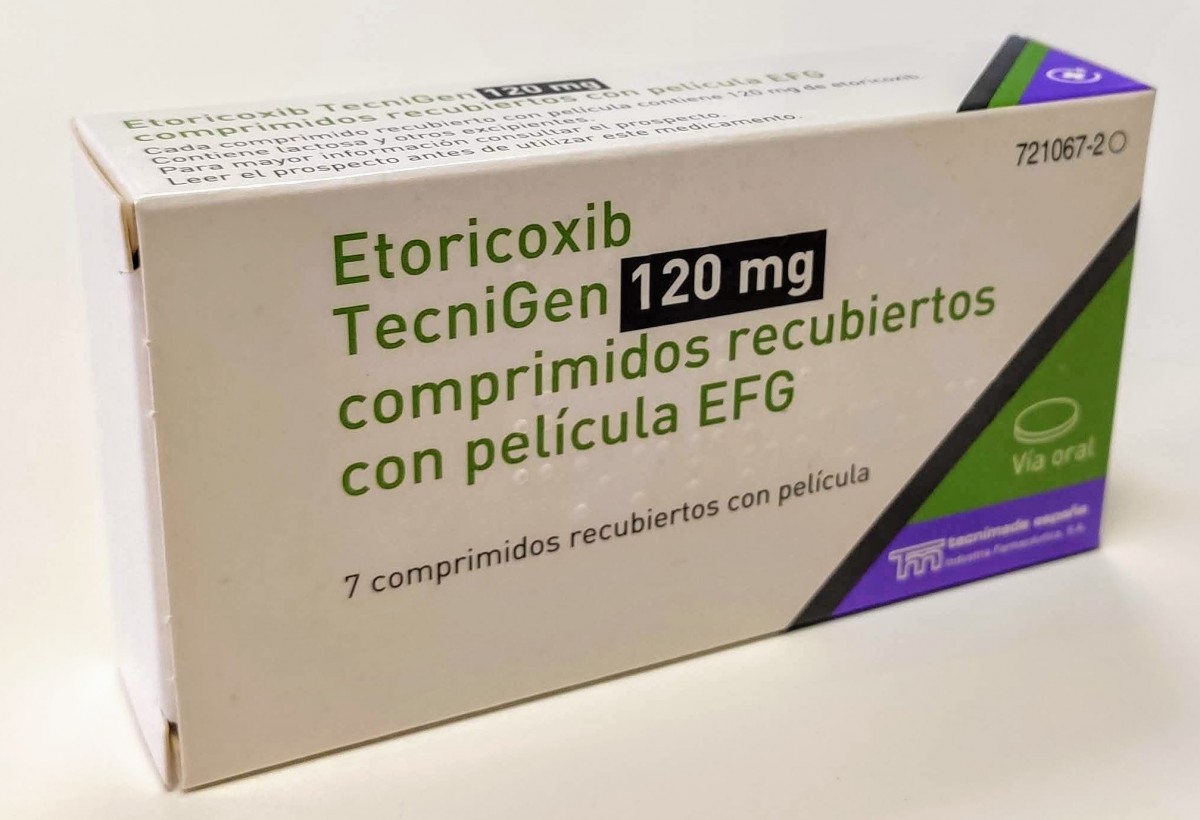 ETORICOXIB TECNIGEN 120 MG COMPRIMIDOS RECUBIERTOS CON PELICULA EFG 7 comprimidos fotografía del envase.