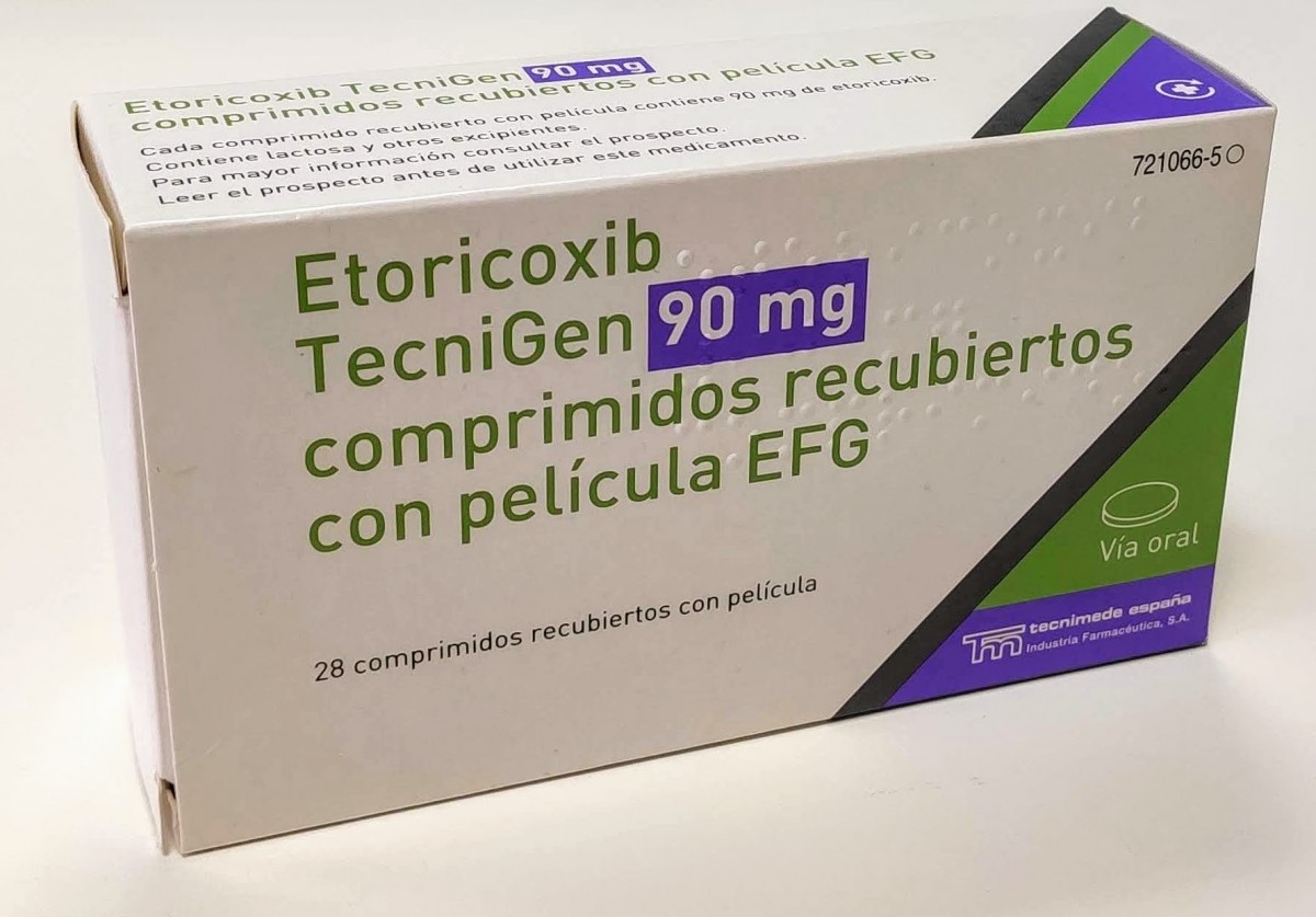 ETORICOXIB TECNIGEN 90 MG COMPRIMIDOS RECUBIERTOS CON PELICULA EFG 28 comprimidos fotografía del envase.
