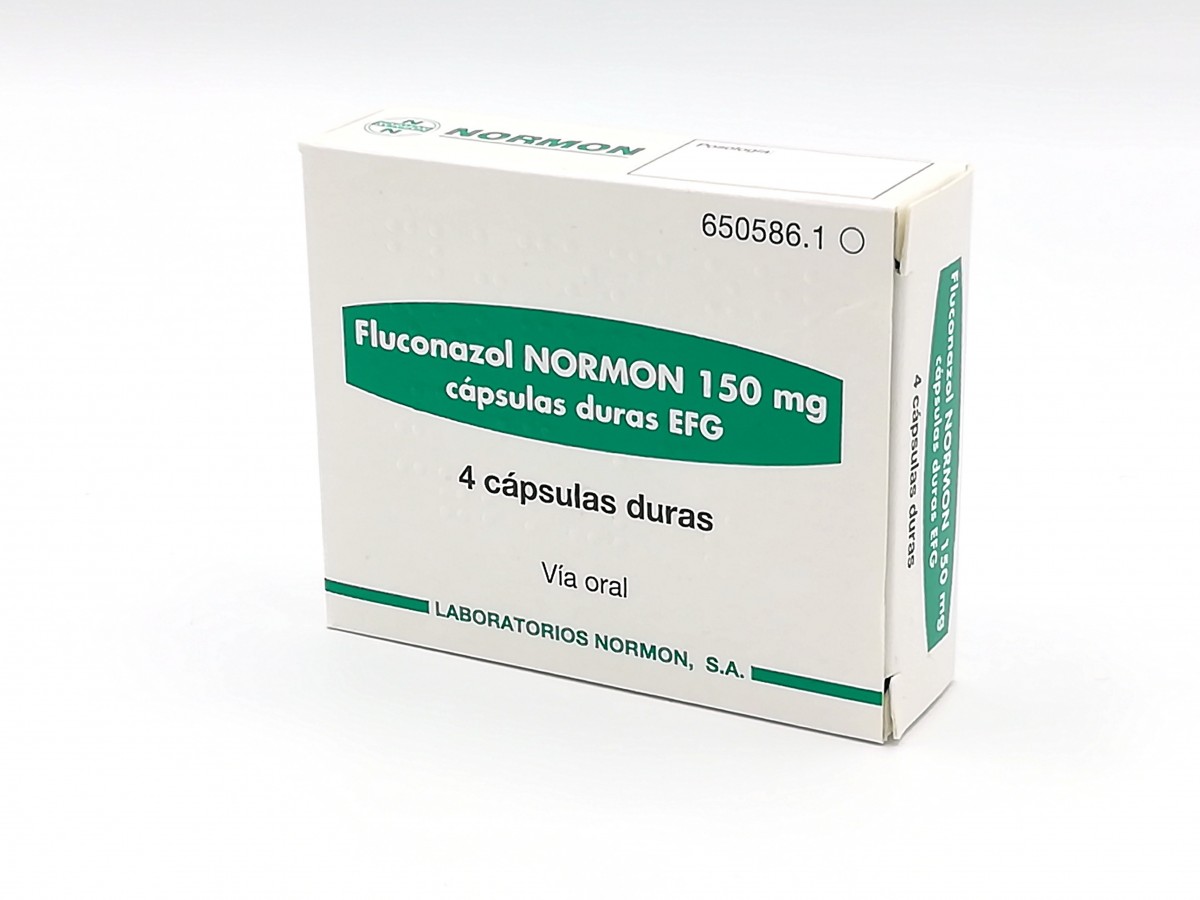 FLUCONAZOL NORMON 150 mg CAPSULAS DURAS EFG , 100 cápsulas fotografía del envase.