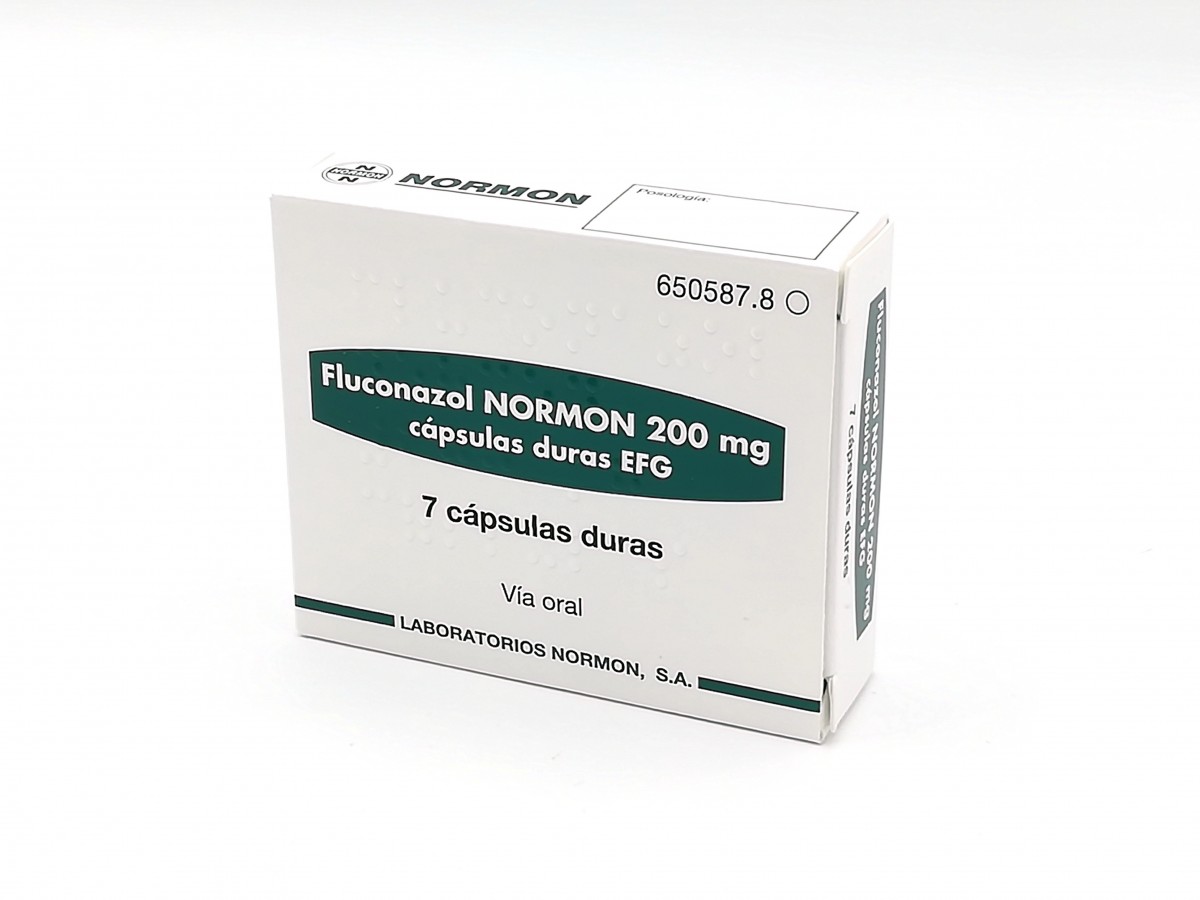 FLUCONAZOL NORMON 200 mg CAPSULAS DURAS EFG , 7 cápsulas fotografía del envase.