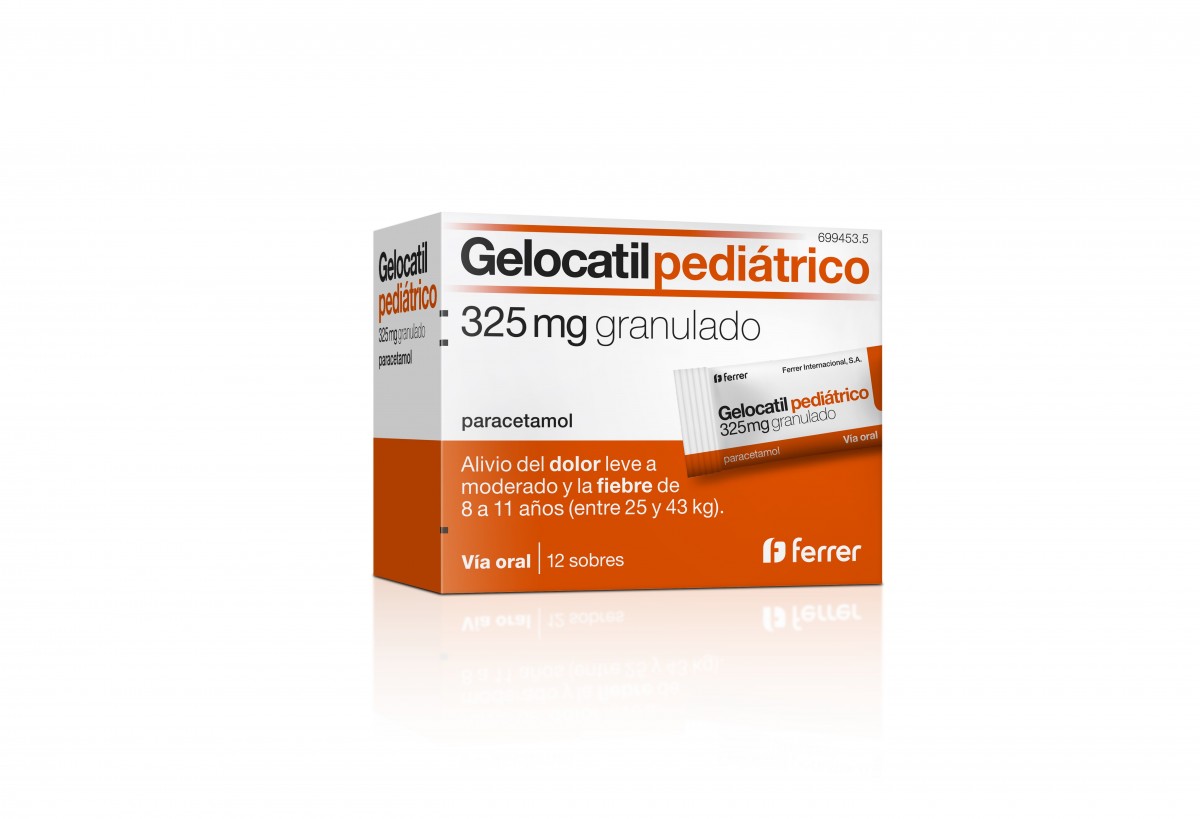 GELOCATIL PEDIATRICO 325 mg granulado , 20 sobres fotografía del envase.