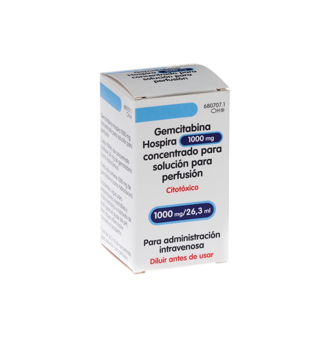 GEMCITABINA HOSPIRA 1000 mg CONCENTRADO PARA SOLUCION PARA PERFUSION ,  1 vial de 26,3 ml fotografía del envase.
