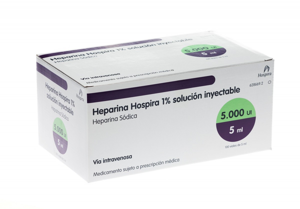 HEPARINA HOSPIRA 1% SOLUCION INYECTABLE, 1 vial de 5 ml fotografía del envase.