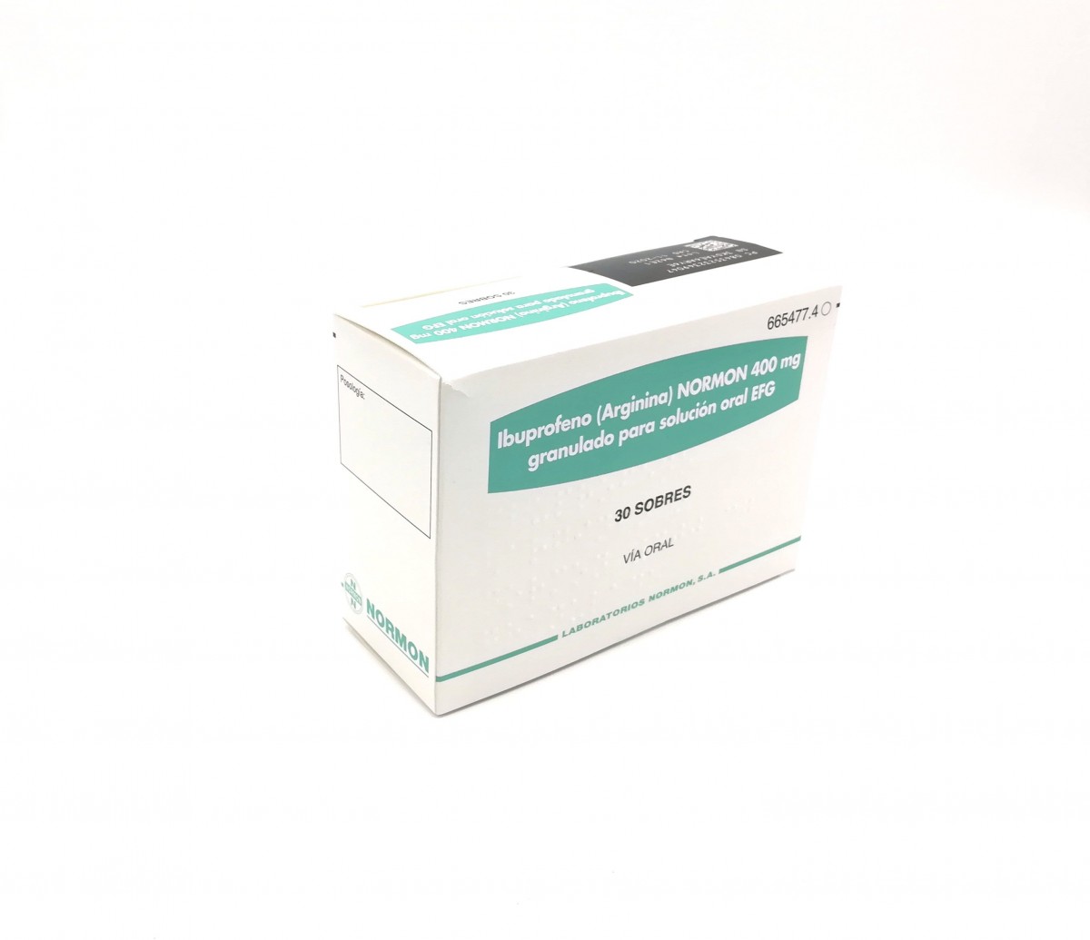 IBUPROFENO (ARGININA) NORMON 400 mg GRANULADO PARA SOLUCION ORAL EFG , 30 sobres fotografía del envase.