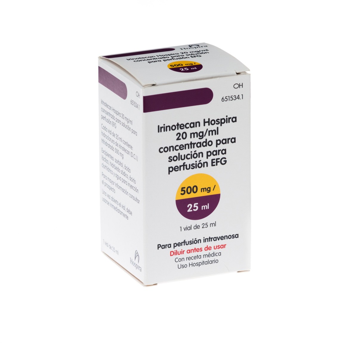 IRINOTECAN HOSPIRA 20 mg/ml CONCENTRADO PARA SOLUCION PARA  PERFUSION EFG , 1 vial de 2 ml fotografía del envase.