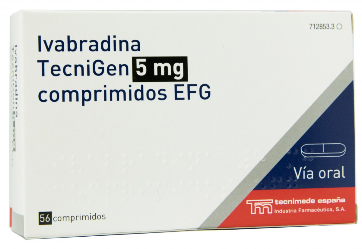 IVABRADINA TECNIGEN 5 MG COMPRIMIDOS EFG 56 comprimidos fotografía del envase.