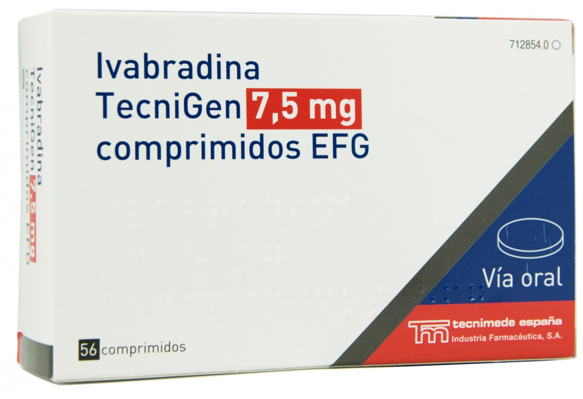 IVABRADINA TECNIGEN 7,5 MG COMPRIMIDOS EFG 56 comprimidos fotografía del envase.