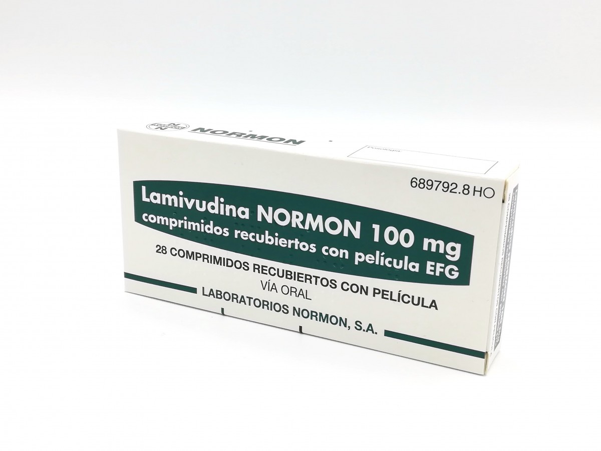LAMIVUDINA NORMON 100 mg COMPRIMIDOS RECUBIERTOS CON PELICULA EFG , 28 comprimidos fotografía del envase.