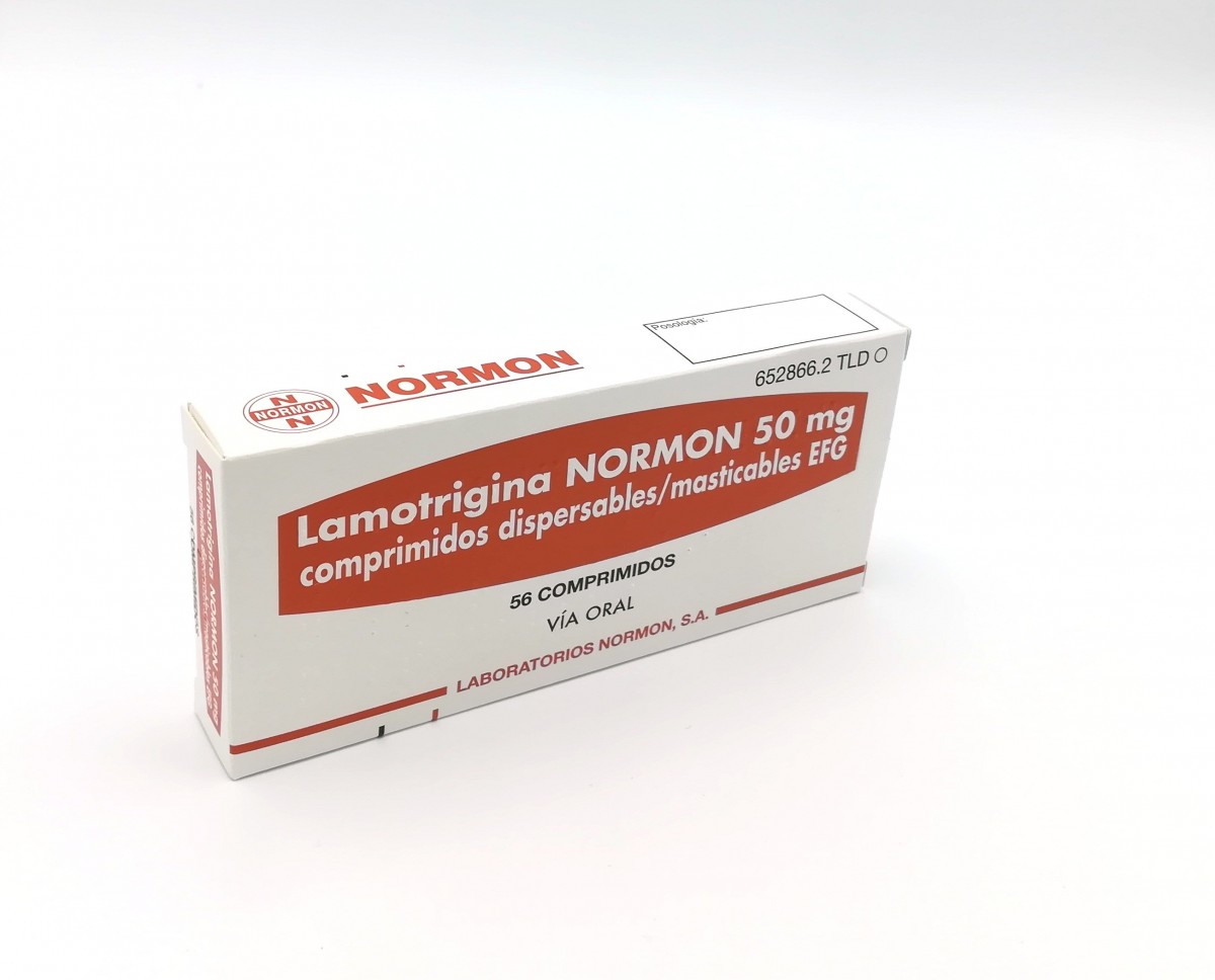 LAMOTRIGINA NORMON 50 mg COMPRIMIDOS DISPERSABLES/MASTICABLES EFG, 42 comprimidos fotografía del envase.