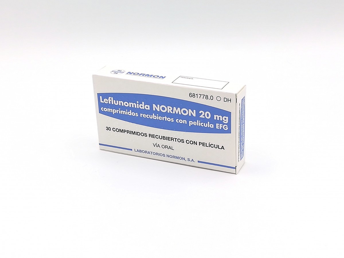 LEFLUNOMIDA NORMON 20 mg COMPRIMIDOS RECUBIERTOS CON PELICULA EFG, 30 comprimidos fotografía del envase.