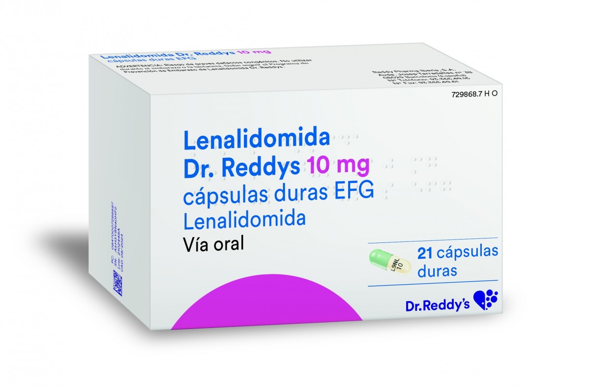 LENALIDOMIDA DR. REDDYS 10 MG CAPSULAS DURAS EFG, 21 cápsulas fotografía del envase.