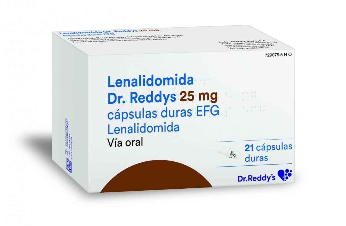 LENALIDOMIDA DR. REDDYS 25 MG CAPSULAS DURAS EFG, 21 cápsulas fotografía del envase.