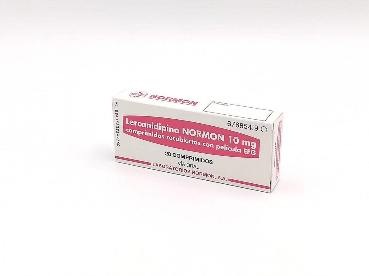 LERCANIDIPINO NORMON 10 mg COMPRIMIDOS RECUBIERTOS CON PELICULA EFG, 28 comprimidos fotografía del envase.
