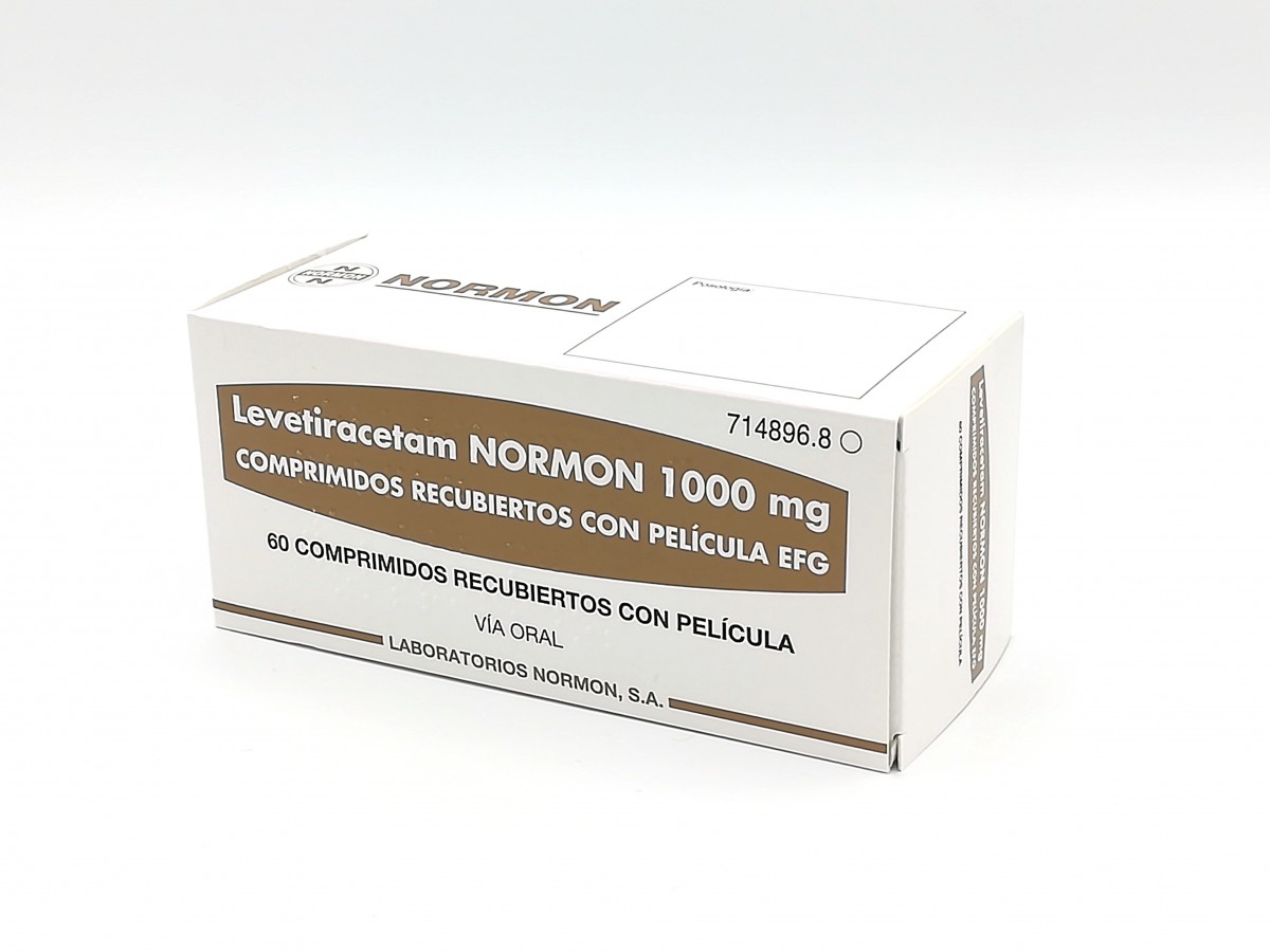 LEVETIRACETAM NORMON 1000 mg COMPRIMIDOS RECUBIERTOS CON PELICULA EFG,60 comprimidos fotografía del envase.