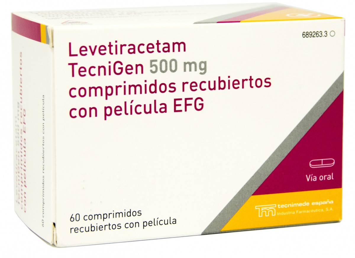 LEVETIRACETAM TECNIGEN 500 mg COMPRIMIDOS RECUBIERTOS CON PELICULA EFG , 60 comprimidos fotografía del envase.