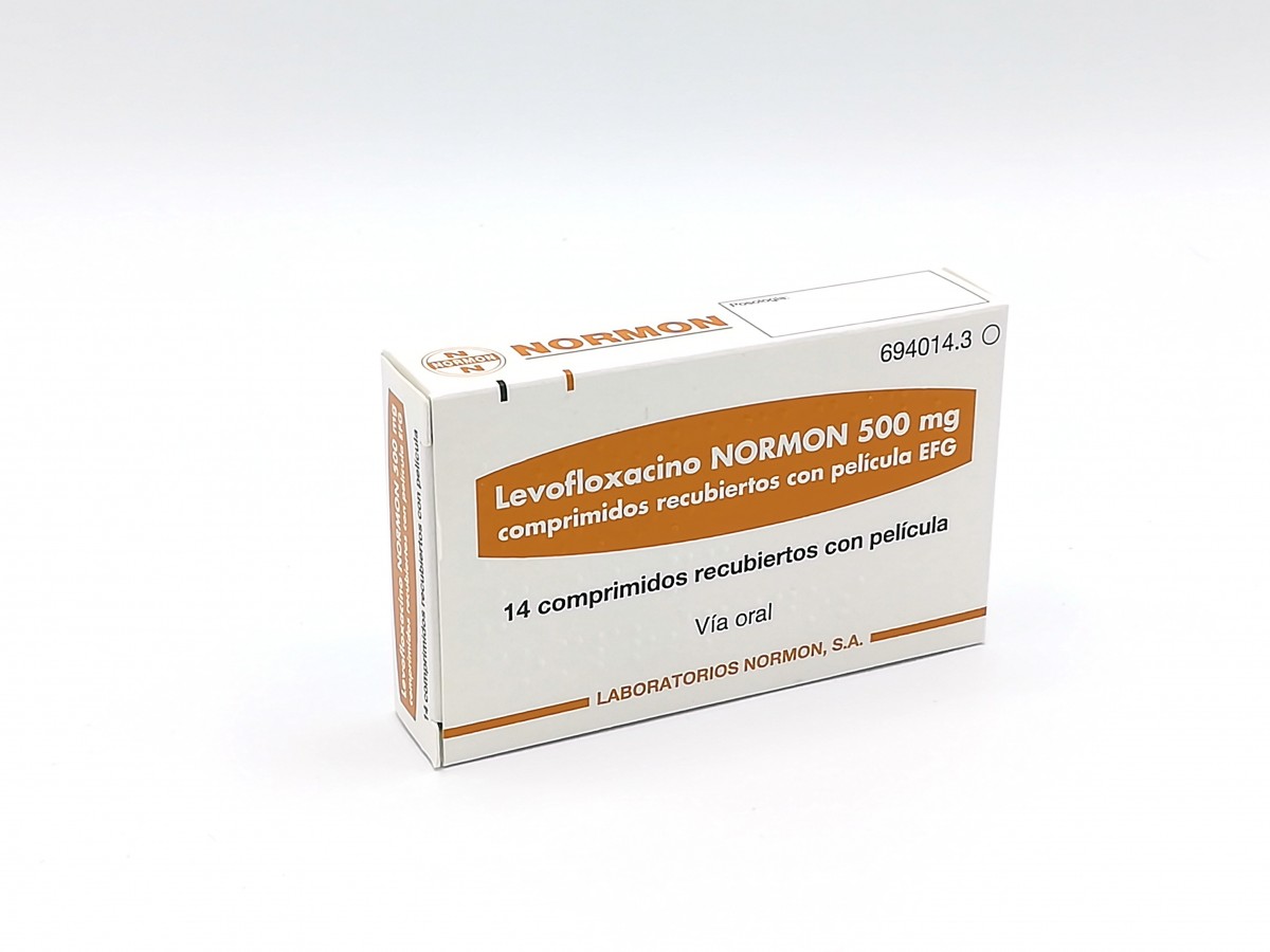 LEVOFLOXACINO NORMON 500 mg COMPRIMIDOS RECUBIERTOS CON PELICULA EFG, 7 comprimidos fotografía del envase.
