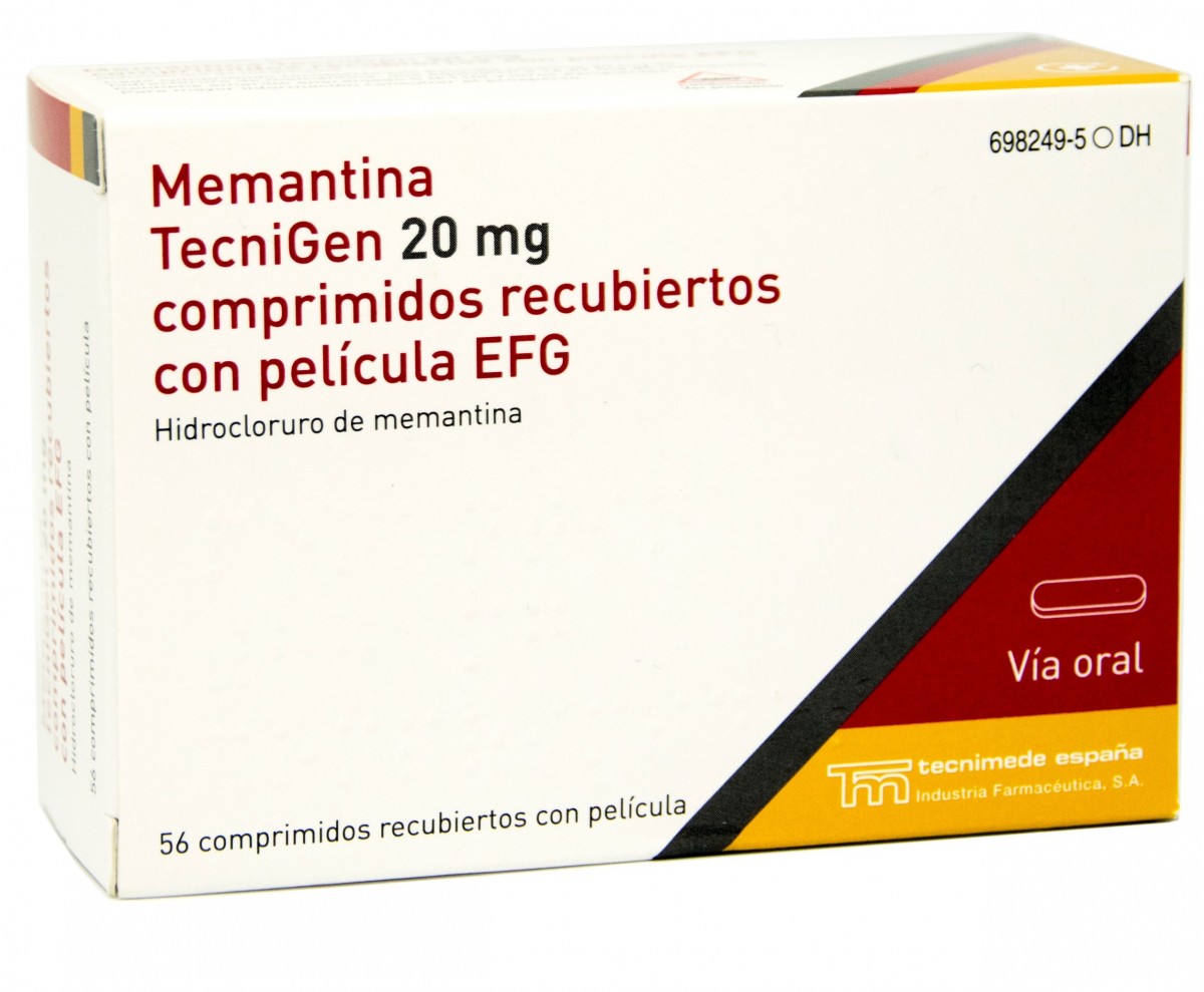 MEMANTINA TECNIGEN 20 MG COMPRIMIDOS RECUBIERTOS CON PELICULA EFG , 56 comprimidos fotografía del envase.