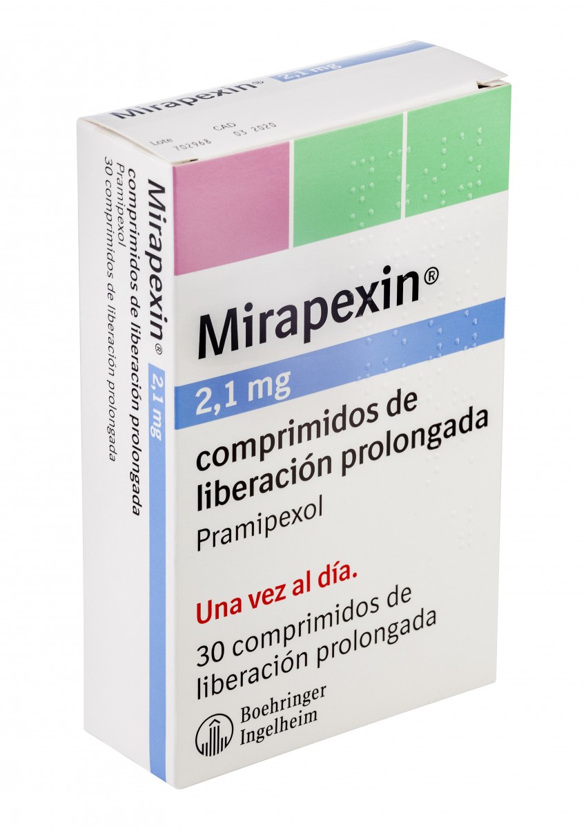 MIRAPEXIN 2,1 mg COMPRIMIDOS DE LIBERACION PROLONGADA, 30 comprimidos fotografía del envase.
