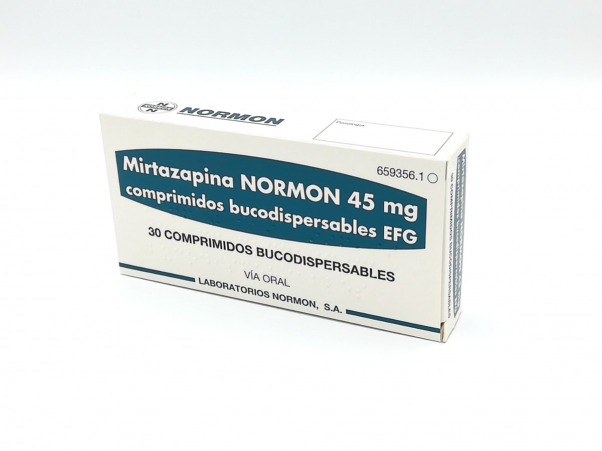 MIRTAZAPINA ETHYPHARM 45 mg COMPRIMIDOS BUCODISPERSABLES EFG , 30 comprimidos fotografía del envase.