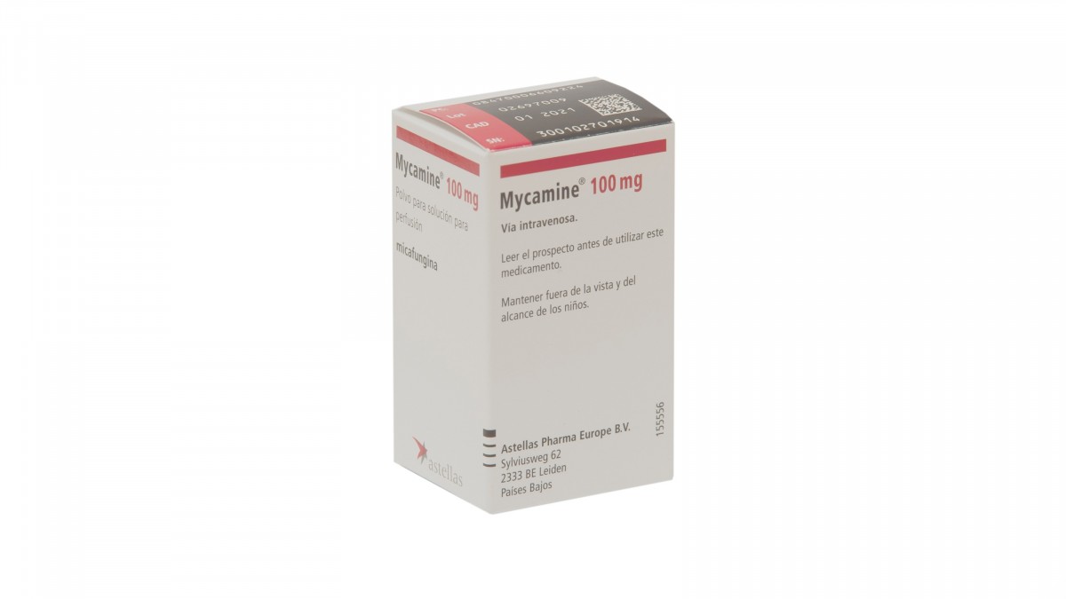MYCAMINE 100 mg POLVO PARA SOLUCION PARA PERFUSION, 1 vial fotografía del envase.