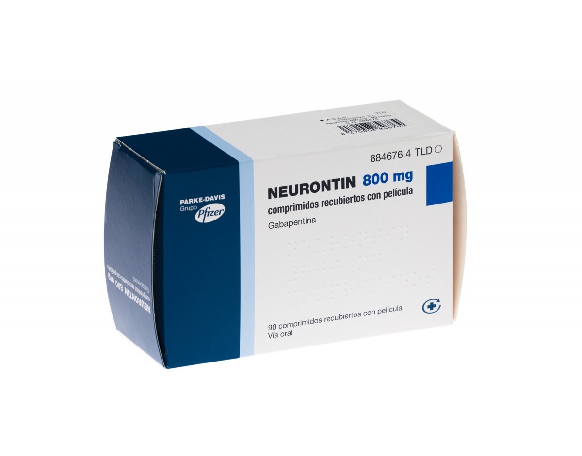 NEURONTIN 800 mg COMPRIMIDOS RECUBIERTOS CON PELICULA , 500 comprimidos fotografía del envase.