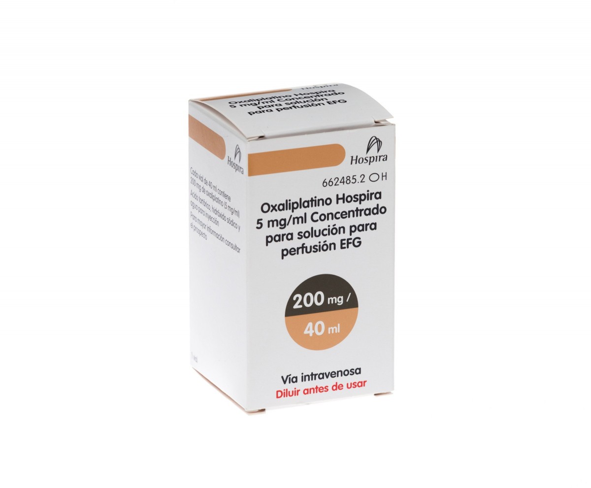 OXALIPLATINO HOSPIRA 5 mg/ml CONCENTRADO PARA SOLUCION PARA PERFUSION EFG , 1 vial de 10 ml fotografía del envase.