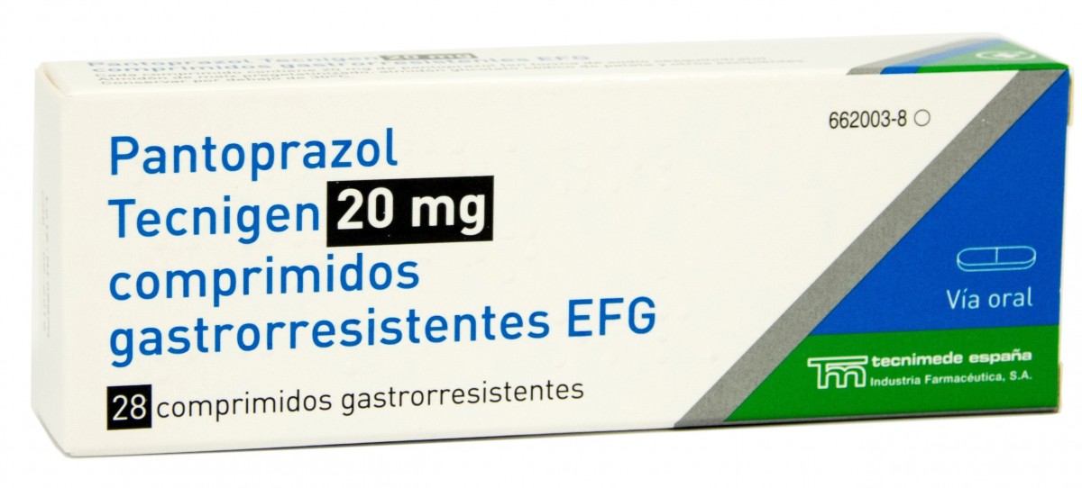 PANTOPRAZOL TECNIGEN 20 mg COMPRIMIDOS GASTRORRESISTENTES EFG, 28 comprimidos fotografía del envase.