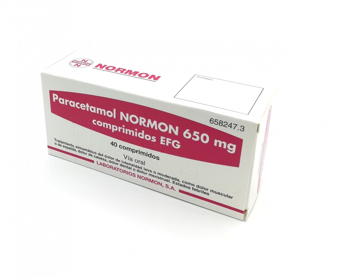 PARACETAMOL NORMON 650 mg COMPRIMIDOS EFG, 40 comprimidos fotografía del envase.