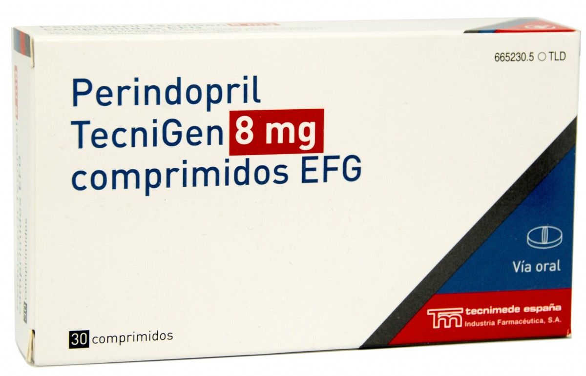 PERINDOPRIL TECNIGEN 8 mg COMPRIMIDOS EFG, 30 comprimidos fotografía del envase.