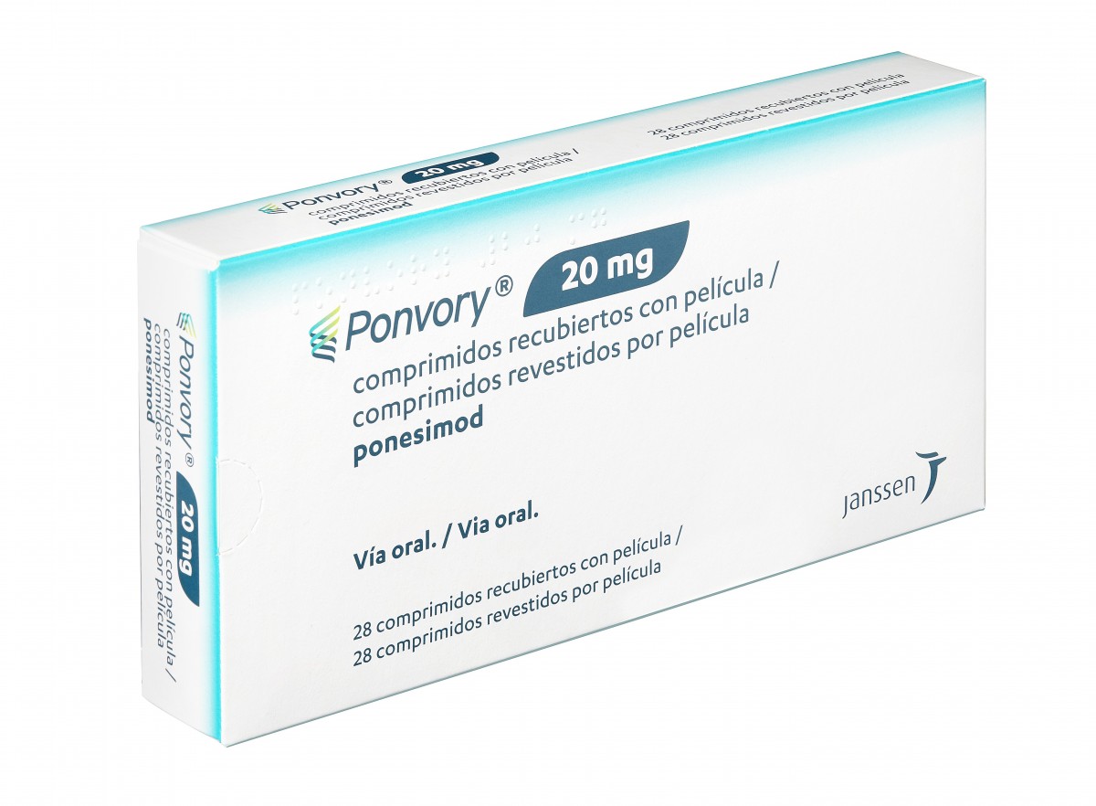 PONVORY 20 mg COMPRIMIDOS RECUBIERTOS CON PELICULA, 28 comprimidos fotografía del envase.