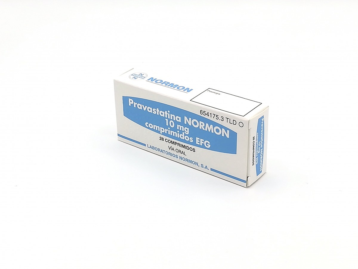 PRAVASTATINA NORMON 10 mg COMPRIMIDOS EFG, 28 comprimidos fotografía del envase.