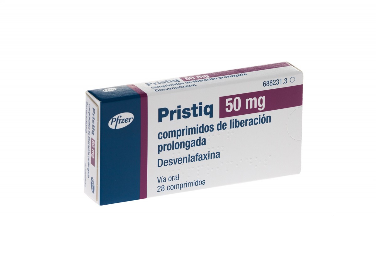 PRISTIQ 50 mg COMPRIMIDOS DE LIBERACION PROLONGADA , 28 comprimidos fotografía del envase.