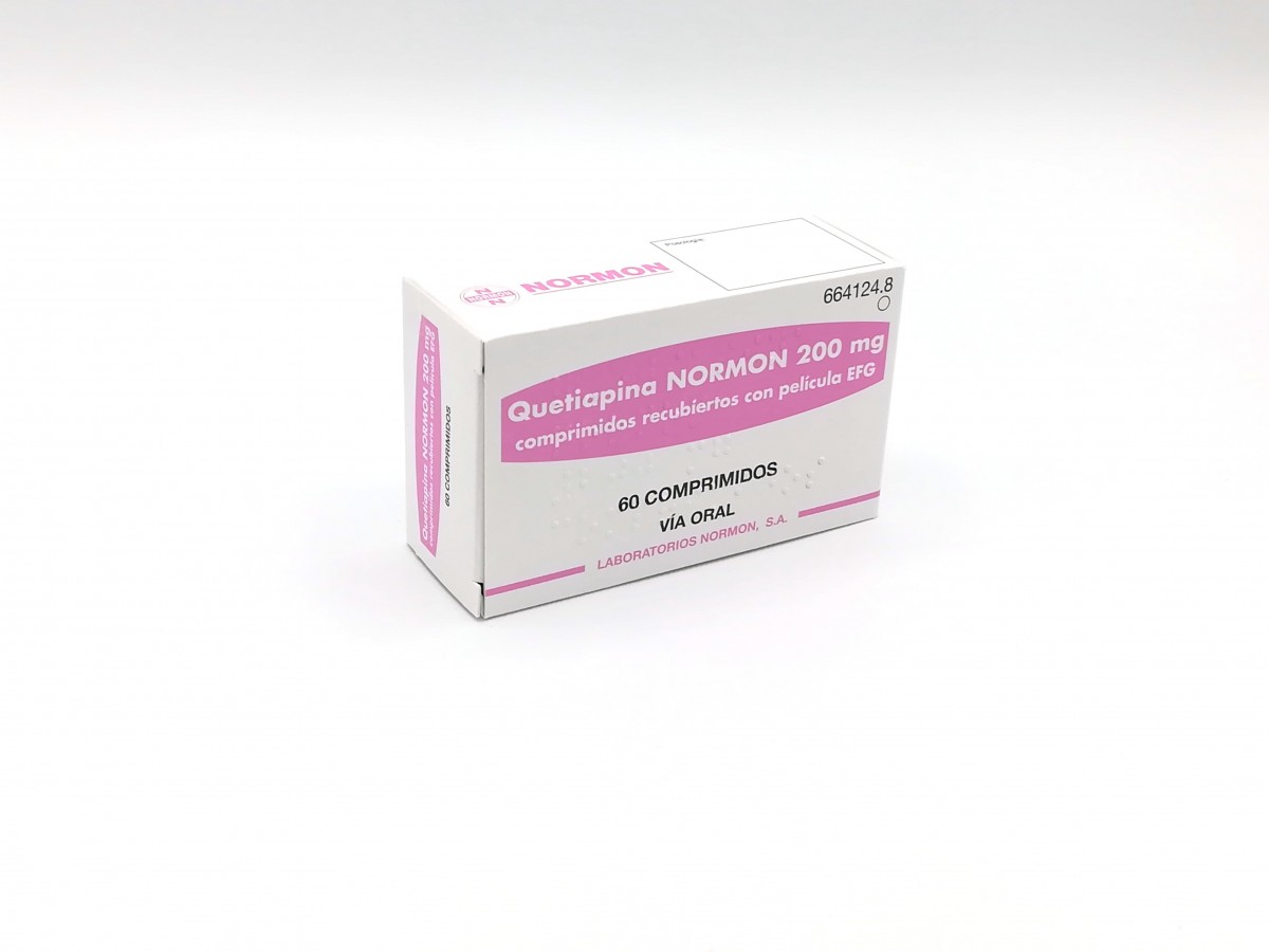 QUETIAPINA NORMON 200 mg COMPRIMIDOS RECUBIERTOS CON PELICULA EFG, 60 comprimidos fotografía del envase.