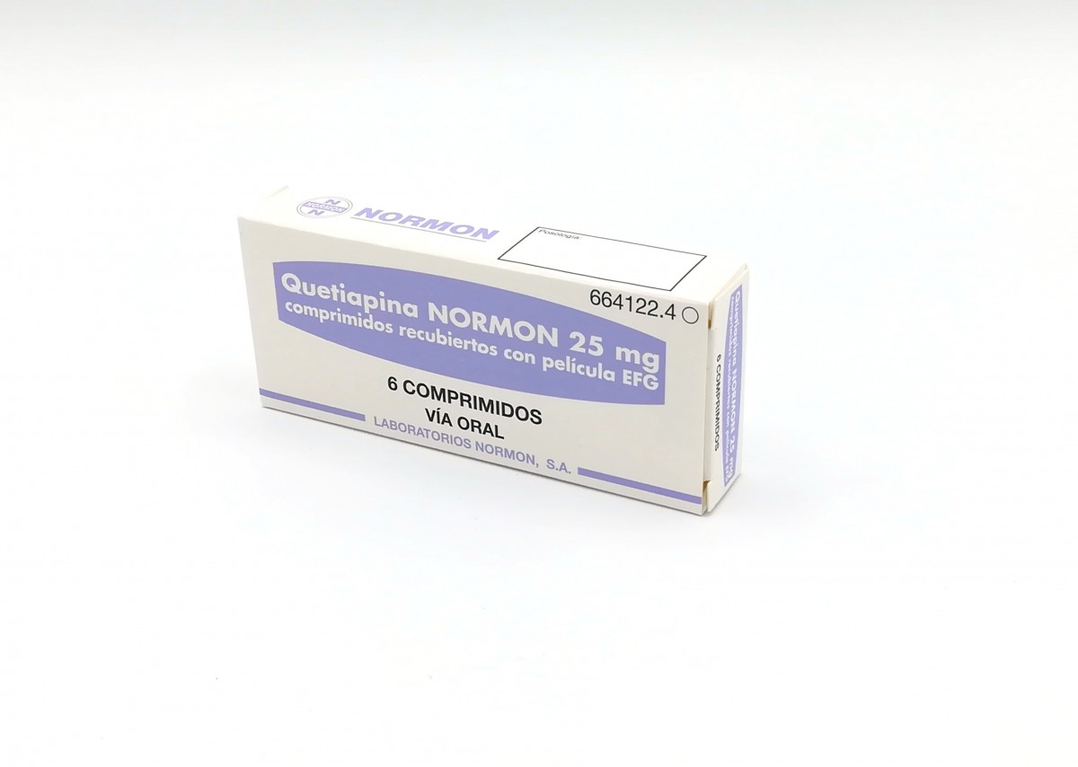 QUETIAPINA NORMON 25 mg COMPRIMIDOS RECUBIERTOS CON PELICULA EFG, 6 comprimidos fotografía del envase.