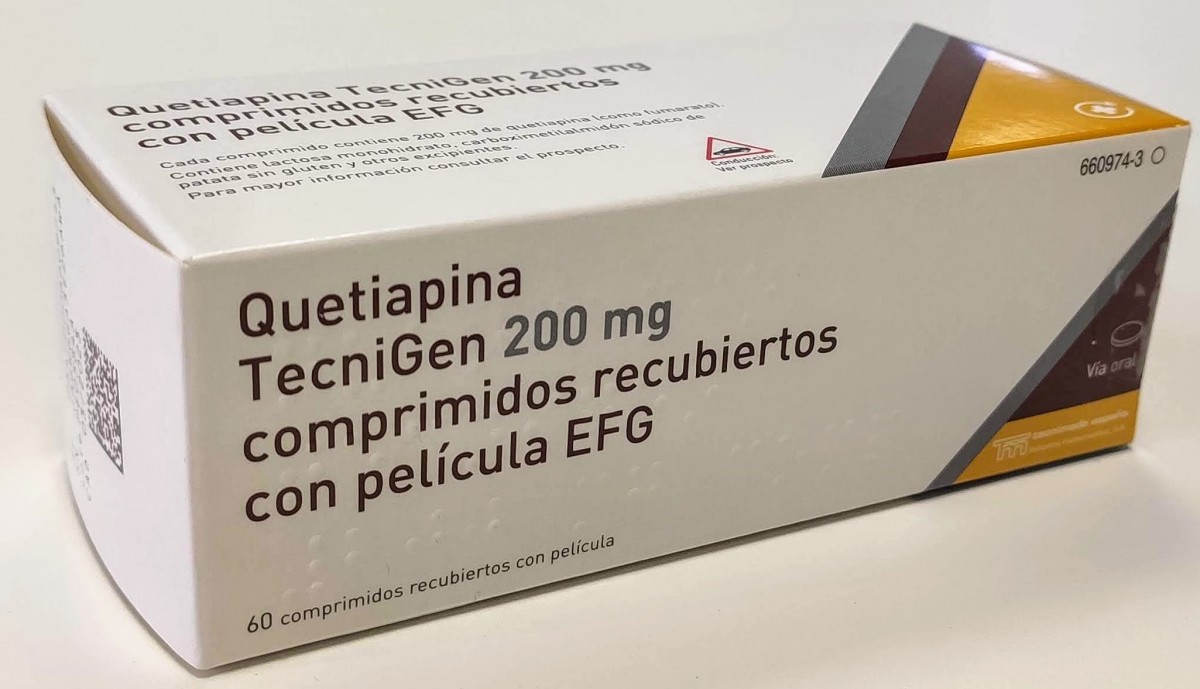QUETIAPINA TECNIGEN 200 mg COMPRIMIDOS RECUBIERTOS CON PELICULA EFG , 60 comprimidos fotografía del envase.