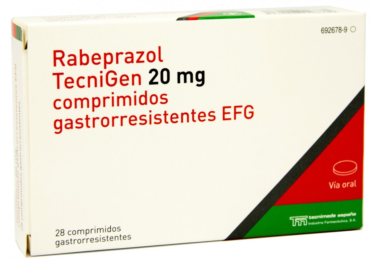 RABEPRAZOL TECNIGEN 20 MG COMPRIMIDOS GASTRORRESISTENTES EFG, 14 comprimidos fotografía del envase.