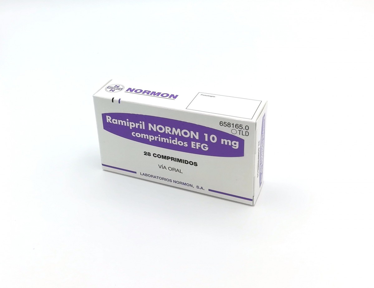 RAMIPRIL NORMON 10 mg COMPRIMIDOS EFG, 28 comprimidos fotografía del envase.